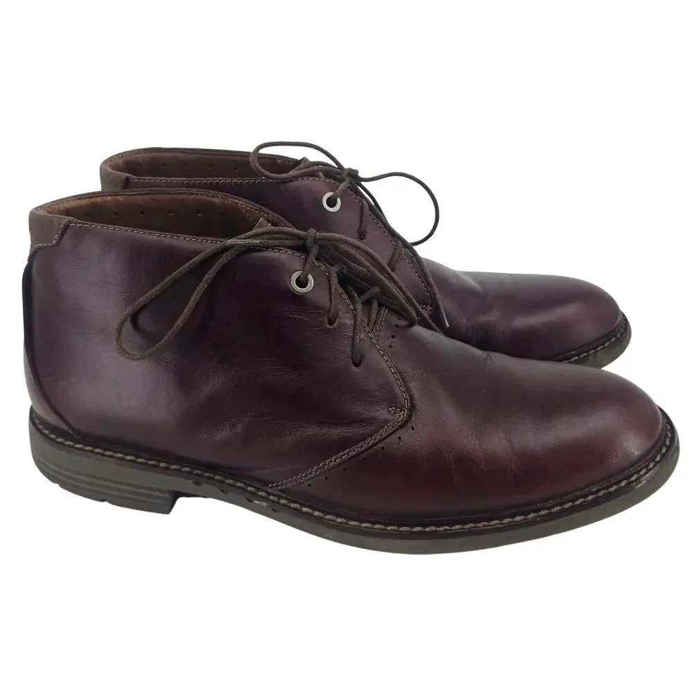 Clarks Unstructured Unelott Mid ankle leather chukka boots dark brown Men's 9